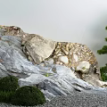 Traditional Japanese Dry Landscape Garden With Raked Gravel Moss Covered Rocks And Shrubs