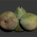 Three Fresh Ripe Pears Greenish Yellow with Red Spots on Dark Background