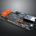 Electronic Circuit Board Featuring Orange Connectors USB Port And Integrated Chips