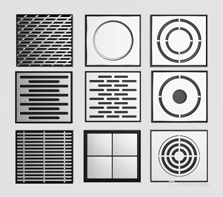 Stylish Bathroom Accessories With Various Metal Drain Cover Designs and Styles 3d model 