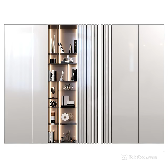 Modern Wardrobe Design With Glass Front Built-in Lighting And Multiple Storage Shelves 3d model 