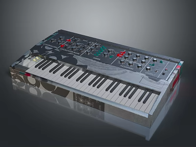 Camouflage Pattern Electronic Keyboard With Control Knobs Buttons And Black White Keys For Home Use 3d model