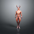 Muscular Deer Head Humanoid Game Movie Character With Anatomical Details Standing Pose And Gray Background