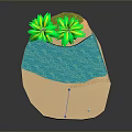 Decorative Beach Scene Set With Palm Trees Sand Water Volleyball Net And Ball