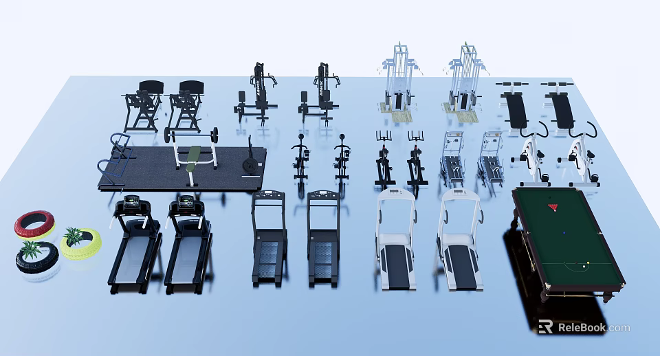Diverse Sports Equipment Collection With Treadmills Dumbbell Racks And Multi Functional Trainers For Gym Workouts 3d model 