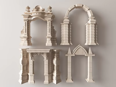 Classical Door Arches With Carved Details And Various Architectural Styles 3d model
