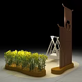 Traditional Garden Decoration With Swing Wooden Screen Yellow Flowers And Pink Petals