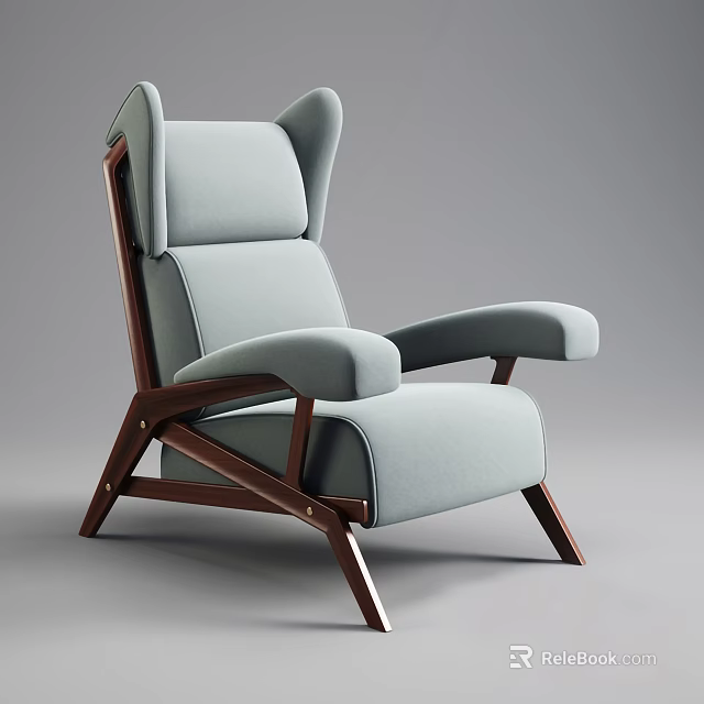 Modern Light Blue Fabric Single Sofa With Wooden Frame And Comfortable Armrests 3d model 
