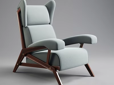 Modern Light Blue Fabric Single Sofa With Wooden Frame And Comfortable Armrests 3d model