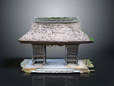 Traditional Japanese Pavilion With Thatch Roof Wooden Structure And Stone Base 3d model
