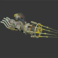 Futuristic Mechanical Weapon With Multiple Spikes And Yellow Silver Metallic Structure 3d model