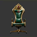 Luxurious Single Chair With Green Cushion Gold Trim And Red Gemstone Accents