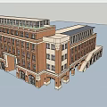 Classical Red Brick Commercial Complex Featuring Multi Storey Design And Arched Porticoes 3d model