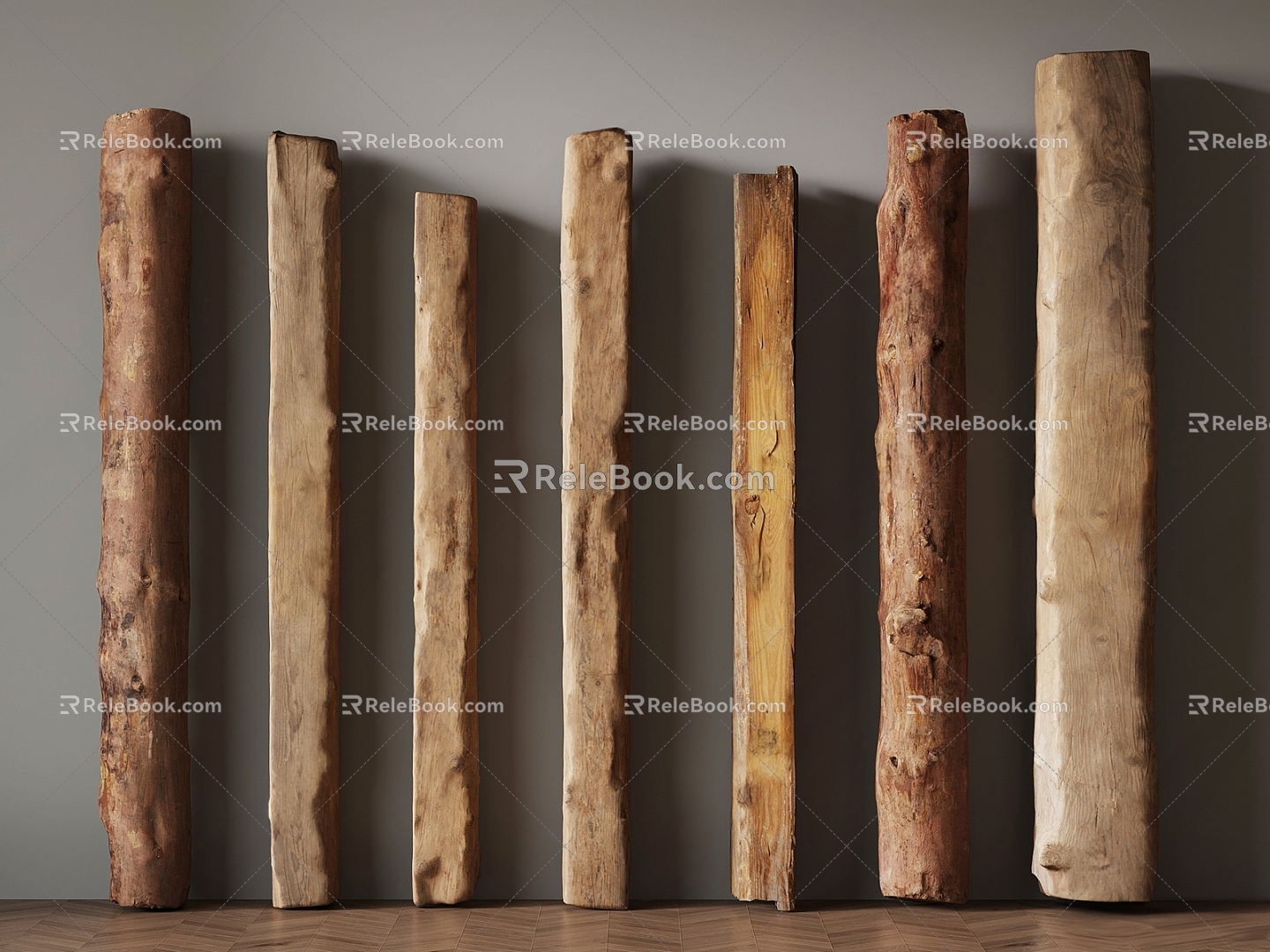 Modern Wood Plank Homestay Wood Pillar 3d model