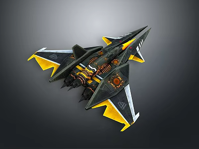 Futuristic Black And Yellow Fighter Jet With Sleek Aerodynamic Design And Mechanical Details 3d model