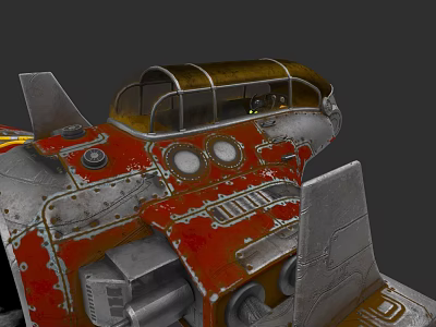 Vintage Aircraft Cockpit With Rusty Red Silver Metal Canopy Worn Details And Dials 3d model