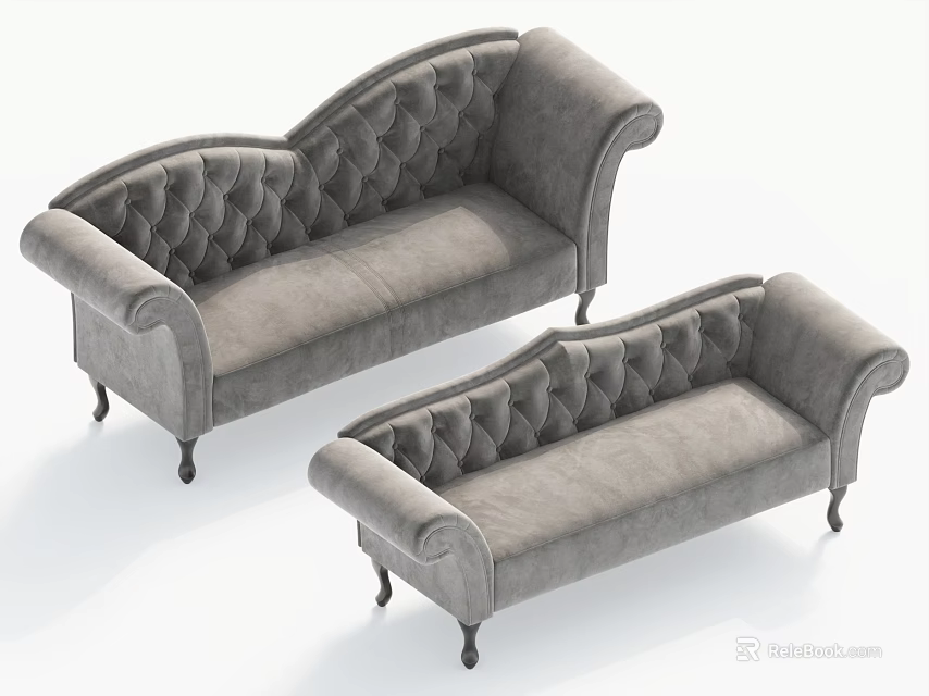 Gray Tufted Two Seater Sofas With Curved Arms And Elegant Legs 3d model