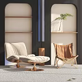 Stylish Lounge Chairs With Beige Striped Design Brass Base And Brown Wooden Frame In Modern Interior