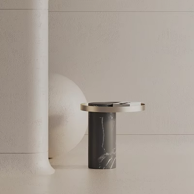 Minimalist Modern Side Table with Black Marble Round Top and White Sphere in Light Space 3d model