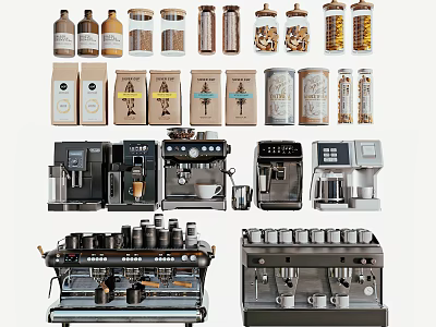 Various Coffee Making Appliances And Storage Containers For Daily Use 3d model