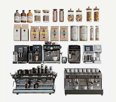 Various Coffee Making Appliances And Storage Containers For Daily Use 3d model