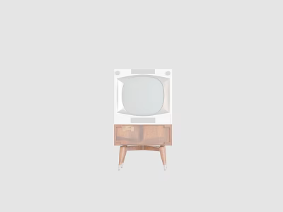 Vintage White Television Set Placed On Retro Wooden Cabinet With Drawers 3d model