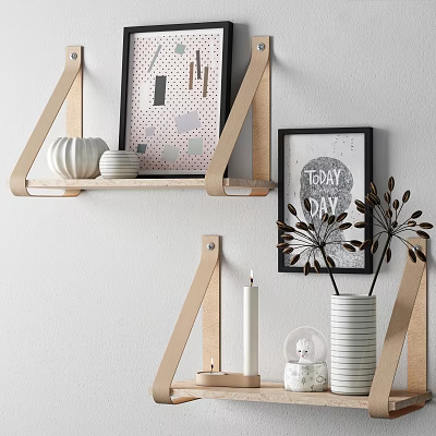 Decorative Wooden Wall Shelves With Pumpkin Candles Vases And Framed Art Decorations 3d model