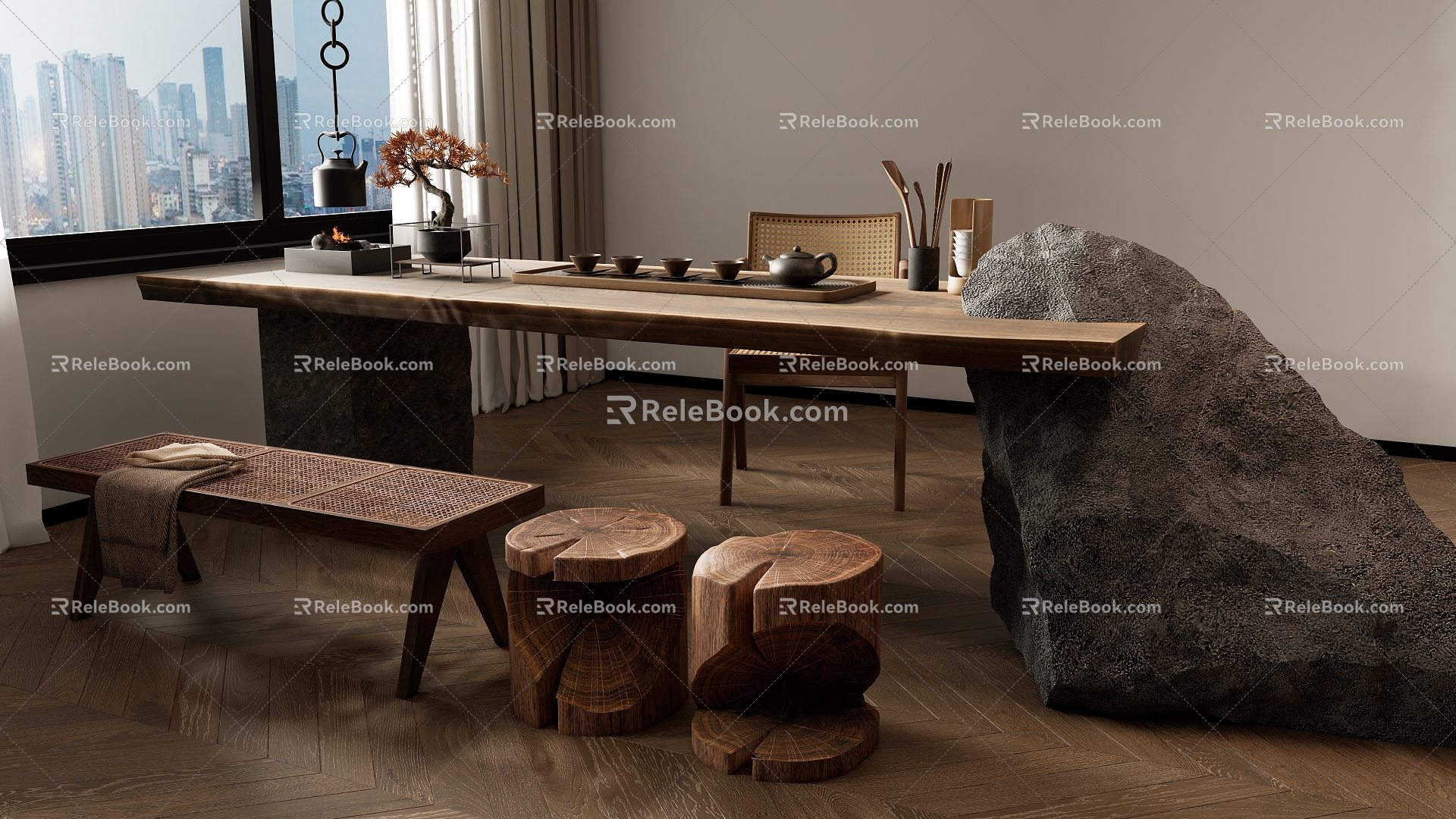 New Chinese Tea Table and Chair Combination Tea Table Water Table 3d model