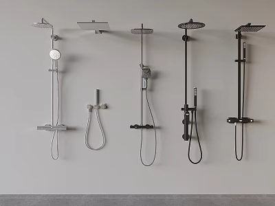Multiple Modern Shower Systems Featuring Wall Mounted Handheld And Overhead Designs 3d model