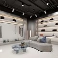 Modern Fashion Store with Glass Facade Interior Clothing Shoes Display Bright Lighting and Staircase