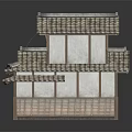 Traditional Japanese Hotel Building With Two Stories Tile Roof And Wooden Structure