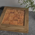 Wooden Square Decorative Ornament Set With Carved Chinese Characters And Bamboo Plant