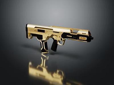 Golden Modern Gun With Black Grip And Reflective Surface Design 3d model