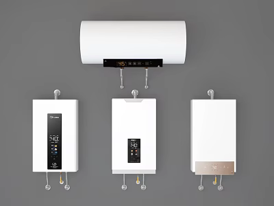Household Electric Water Heaters with Cylindrical and Wall Mounted Designs Featuring Digital Displays 3d model