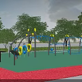Outdoor Playground Equipment With Soccer Shaped Climbing Structures Colorful Slides Green Flooring And Trees