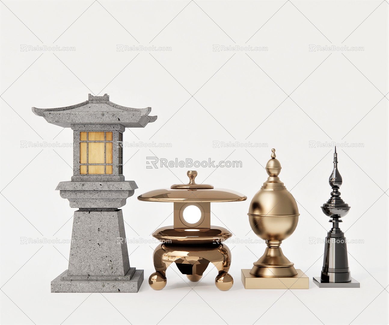 New Chinese Lawn Lamp Ornaments Combination Street Lamp Stone Street Lamp Garden Lamp Ornaments 3d model