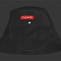 Black Shiny Supreme Bucket Hat With Red Label And Metal Rivets