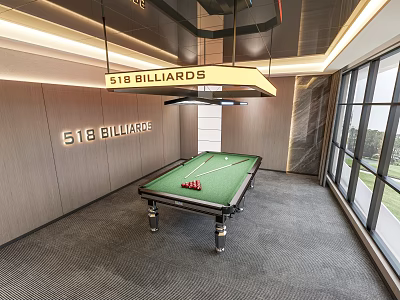 Modern 518 Billiards Room Featuring Green Pool Table Large Windows And Stylish Lighting 3d model