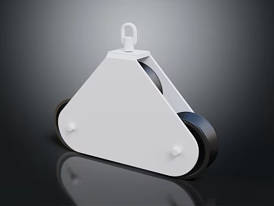 White Triangular Metal Pulley Hardware Tool Featuring Double Wheels And Top Hook 3d model