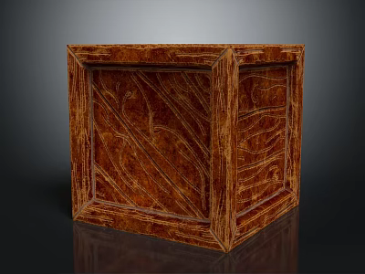 Square Brown Wooden Storage Box With Intricate Carved Details And Natural Wood Grain 3d model