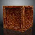 Square Brown Wooden Storage Box With Intricate Carved Details And Natural Wood Grain