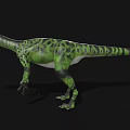 Realistic 3D Green And Black Patterned Dinosaur Model Standing On Black Background