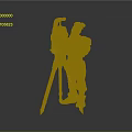 Cartoon Character Operating Yellow Surveying Instrument On Tripod Stand