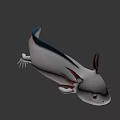 3D White Axolotl Game Character With Brown Gills And Aquatic Features
