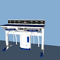 Functional Workstation With Blue White Design Two Stools And Control Panel Top 3d model
