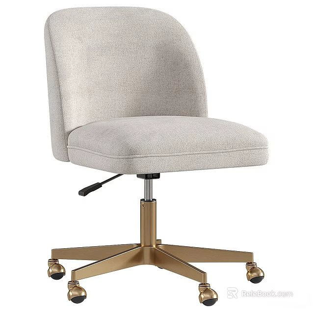 Light Gray Fabric Single Chair with Gold Base Swivel Function and Wheels 3d model 