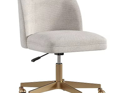 Light Gray Fabric Single Chair with Gold Base Swivel Function and Wheels 3d model