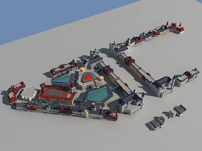 Traditional Commercial Street With Classic Architecture Central Plaza And Red Roof Design 3d model