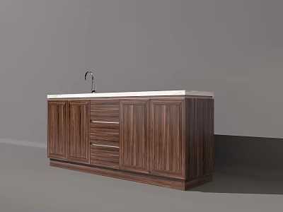 Wooden Balcony Cabinet With Drawers Doors White Countertop And Faucet 3d model