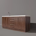 Wooden Balcony Cabinet With Drawers Doors White Countertop And Faucet